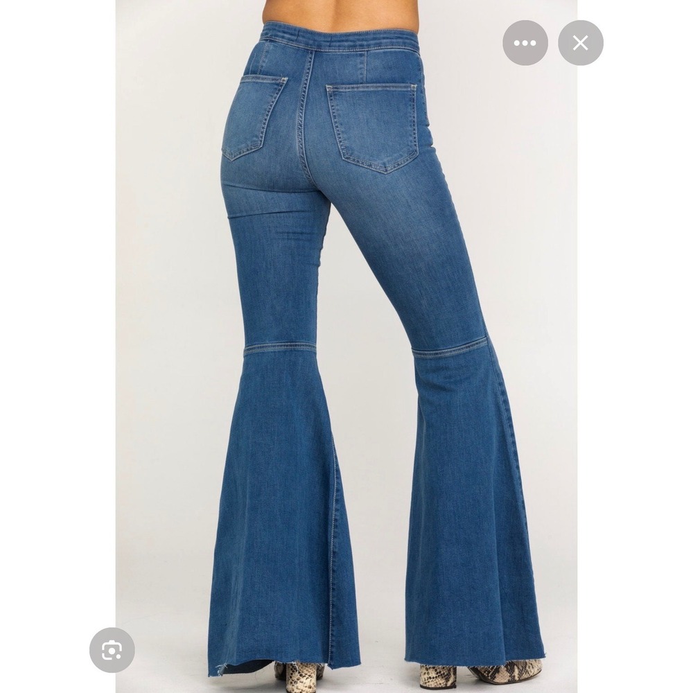 Free People Just Float On Flare Jeans Blue Denim Bell Bottom Pull On 24 Regular